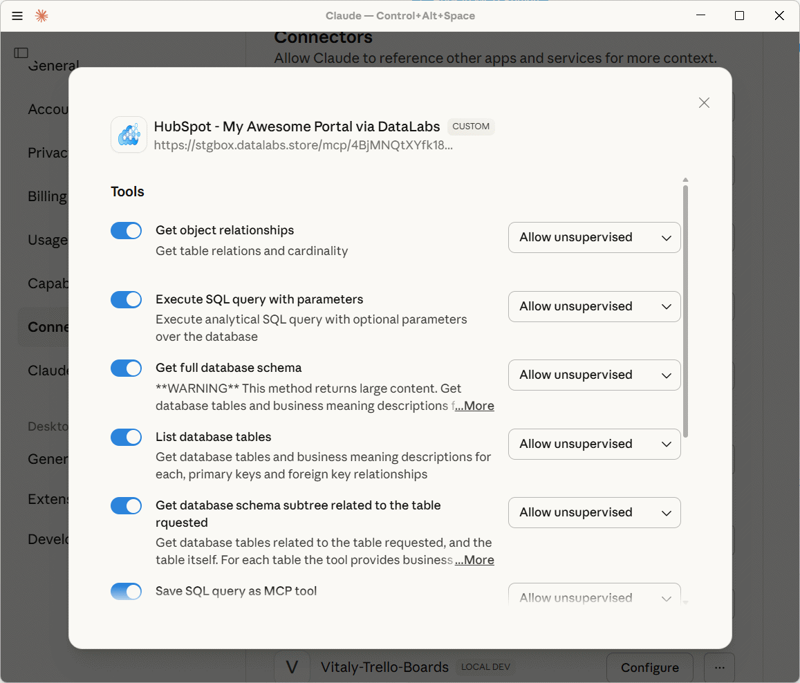 Claude AI - Connector Settings